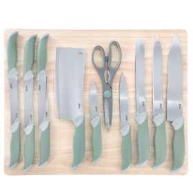 Oster Linbergh 14 Piece Stainless Steel Cutlery and Cutting Board Set in Green with Soft-Grip Handles