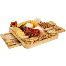 MegaChef Bamboo Charcuterie Cheese Board Set with Ramekins and Slide Out Cutlery Drawer