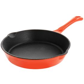 wokMegaChef Enameled Round 8 Inch PreSeasoned Cast Iron Frying Pan in Orange