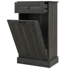 HOMCOM Kitchen Tilt Out Trash Bin Cabinet Free Standing Storage Cabinet with Drawer, Charcoal Gray