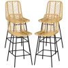 HOMCOM Wicker Bar and Stools Set of 4, Rattan Counter Height Stools with Steel Legs and Footrest for Dining Room Kitchen Pub, Yellow