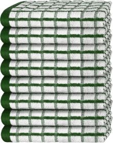 Premium Dish Towels for Kitchen with Hanging Loop 8 Pack Heavy Duty Absorbent 100% Cotton 410 GSM Terry Kitchen Towels 16x26 inch Green
