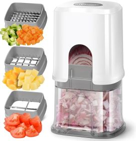 Multifunctional Vegetable Chopper White - 3 Interchangeable Blades Potato French Fry Cutter with Container & Storage Box Food Chopper Dicer for Cucumb