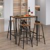 5 Pieces Bar Table and Stools Set with Wine Rack and Glass Holder