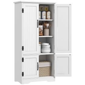 HOMCOM 64" Tall Kitchen Pantry Cabinet with Motion Sensor Light, Spice Racks and Adjustable Shelves, White