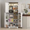 HOMCOM 64" Tall Kitchen Pantry Cabinet with Motion Sensor Light, Spice Racks and Adjustable Shelves, White