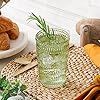 Vintage Ribbed Green Drinking Glasses Set of 6-13 oz Embossed Glass Cups for Water, Iced Tea, Cocktails - Colored Glassware for Kitchen