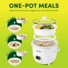 6-Cup Rice Cooker & Food Steamer with Bonded GraniteÂ® Nonstick Ceramic & Pop-Up Steam Tray - White