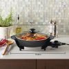 12" Round Ceramic Skillet, Black,Nonstick, 1200W, Removable Temp Control, Dishwasher Safe