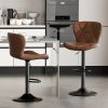 Modern Bar Stool Set of 2, Adjustable Faux Leather Upholstered Swivel Counter Stools, Counter Height Barstools with Back for Kitchen Island