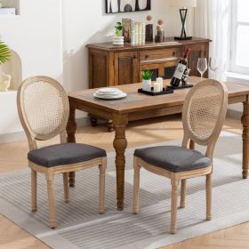 French Style Solid Wood Frame Dining Chair,Set of 2 (material: Fabric, Color: gray)