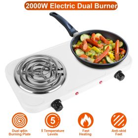 2000W Electric Double Burner Portable Coil Heating Hot Plate Stove Countertop RV Hotplate with Non Slip Rubber Feet 5 Temperature Adjustments (type: 2Burner, Color: white new)