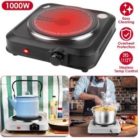 1000W Electric Infrared Single Burner Portable Heating Hot Plate Stove Countertop RV Hotplate with 7.5' Glass Cooktop Stepless Temperature Adjustments (Color: Black)